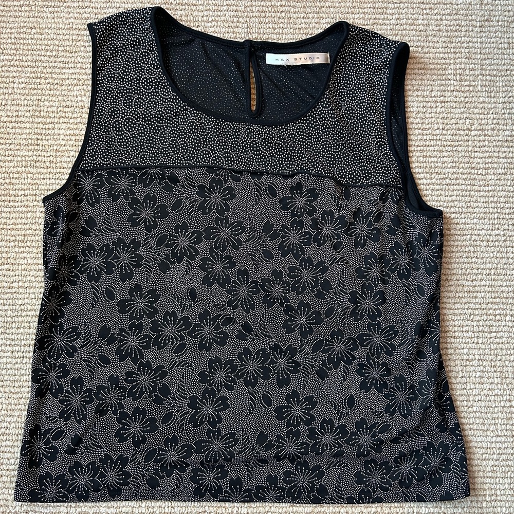 Max Studio Black and White Floral Tank Top